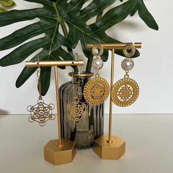 Divine Geometry Earrings -Metatron's Cube Hoops- Yatra Sacred Geometry Earrings - Picture 6 of 15